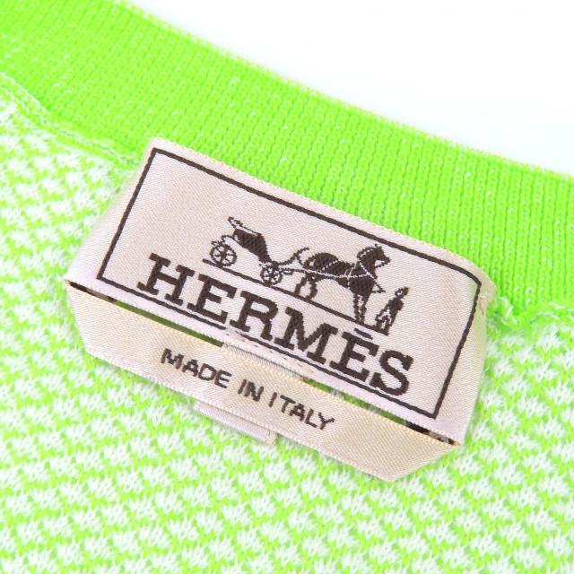 極美品△HERMES エルメス コットン100% クルーネック バイカラー 半袖ニット ライトグリーン ライトブルー XS イタリア製 メンズ_3