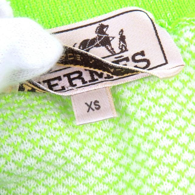 極美品△HERMES エルメス コットン100% クルーネック バイカラー 半袖ニット ライトグリーン ライトブルー XS イタリア製 メンズ_4