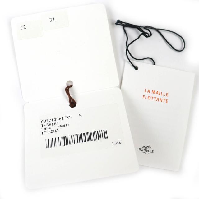 極美品△HERMES エルメス コットン100% クルーネック バイカラー 半袖ニット ライトグリーン ライトブルー XS イタリア製 メンズ_7