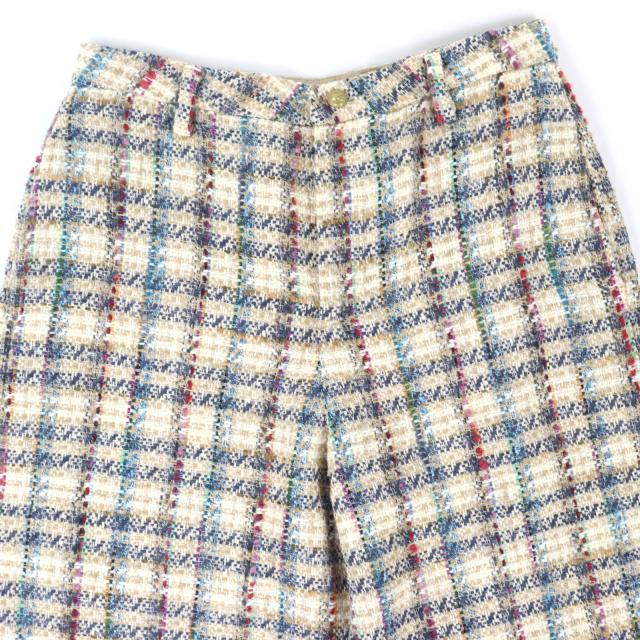 極美品△ETRO エトロ 211-14096-1579 コットン チェック柄 裾フリンジ ツイード パンツ ベージュ マルチカラー 42 伊製 正規品 メンズ_2