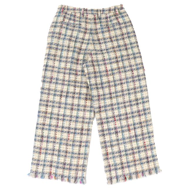 極美品△ETRO エトロ 211-14096-1579 コットン チェック柄 裾フリンジ ツイード パンツ ベージュ マルチカラー 42 伊製 正規品 メンズ_1