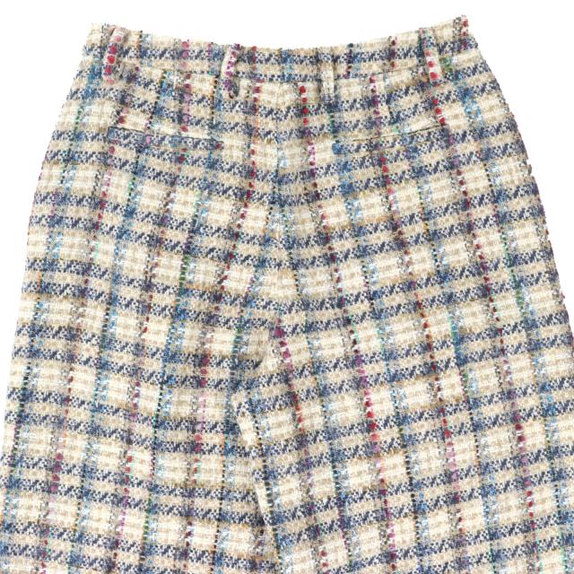 極美品△ETRO エトロ 211-14096-1579 コットン チェック柄 裾フリンジ ツイード パンツ ベージュ マルチカラー 42 伊製 正規品 メンズ_3