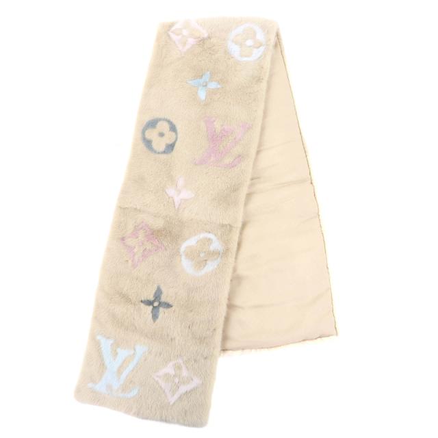 極美品◇LOUIS VUITTON ルイヴィトン M73020 エシャルプ ミンクグラム 裏地シルク100％ モノグラム  マフラー イタリア製 レディース