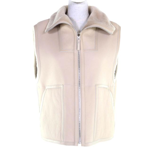 未使用品◇HERMES エルメス 25AW 5H1229D5 2way ムートン シープスキン リバーシブル ベスト ベージュ 38 イタリア製 正規品 レディース_5