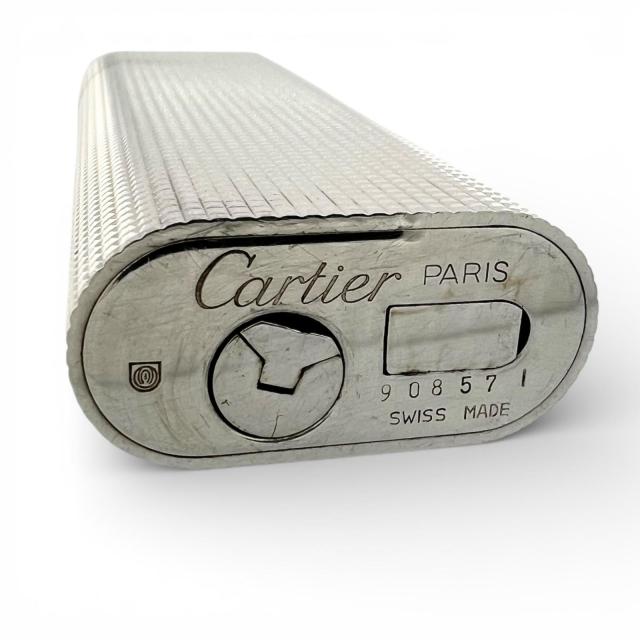 美品▲Cartier カルティエ オーバル ブロックチェック柄 ローラー式 ガスライター シルバー ケース付き スイス製 メンズ 着火確認済み 美品△Cartier カルティエ オーバル ブロックチェック柄 ローラー式