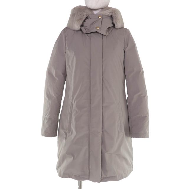 美品☆WOOLRICH ウールリッチ WWCPS2861 ラビットファー・フード付 ZIP UP ロング丈 ダウンコート グレー XS 正規品 レディース