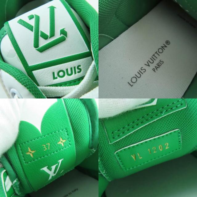 美品☆LOUIS VUITTON ルイヴィトン チャーリー・ライン LVロゴ レザー ローカットスニーカー ホワイト グリーン 37 伊製 レディース_8
