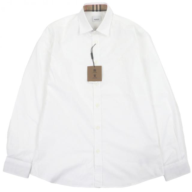 未使用品□BURBERRY バーバリー 8052369 TBロゴ刺繍 エンブロイダリー ノバチェック柄使い 長袖 カッターシャツ ホワイト M 正規品