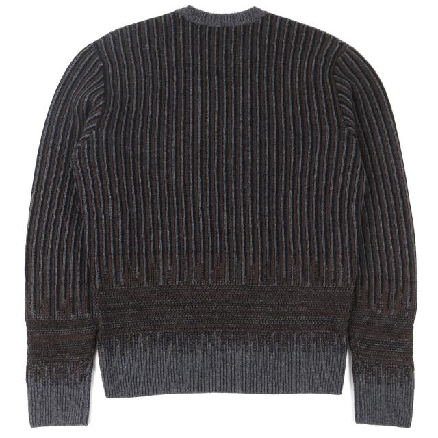 未使用品△HERMES エルメス ウール カシミヤ ストライプ柄 長袖 ニット セーター グレー ブラウン ブラック M イタリア製 メンズ_1