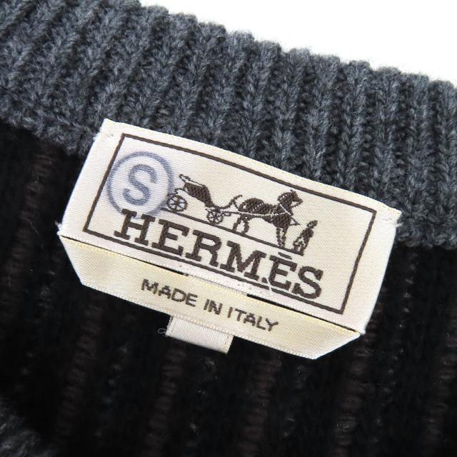 未使用品△HERMES エルメス ウール カシミヤ ストライプ柄 長袖 ニット セーター グレー ブラウン ブラック M イタリア製 メンズ_3