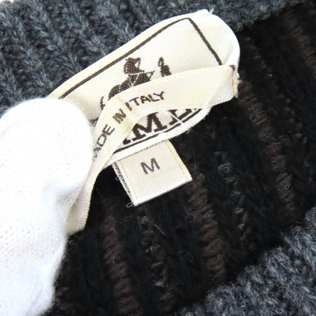 未使用品△HERMES エルメス ウール カシミヤ ストライプ柄 長袖 ニット セーター グレー ブラウン ブラック M イタリア製 メンズ_4