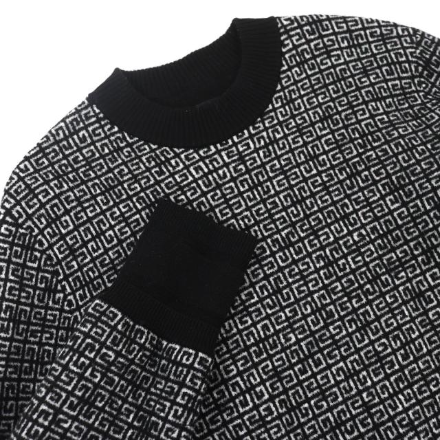 美品△GIVENCHY ジバンシィ BM90H84Y9F ウール 4G ロゴ総柄 長袖 ニット セーター ブラック ホワイト S 正規品 メンズ オススメ◎_2