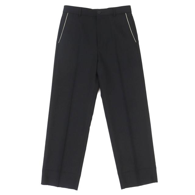 極美品△GUCCI グッチ 751787 ロゴパッチ付き ノータック シングルパンツ スラックス ブラック 44 ハンガー付 イタリア製 正規品 メンズ