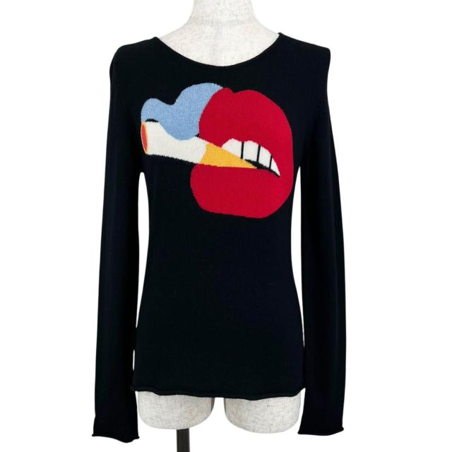 美品▲Lucien Pellat-Finet ルシアンペラフィネ カシミヤ100％ LIP クルーネック 長袖 ニット ブラック M レディース