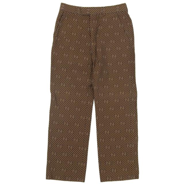 美品▲GUCCI グッチ 630062 コットン シルク混 GGロゴ レジメンタル柄 パンツ ブラウン 44 イタリア製 正規品 メンズ 24,750円
