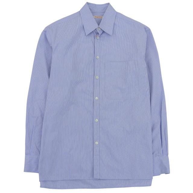 美品▲VALENTINO ヴァレンティノ 2V3ABK7082C コットン100％ ストライプ 長袖 カッターシャツ ライトブルー 39 イタリア製 正規品 メンズ