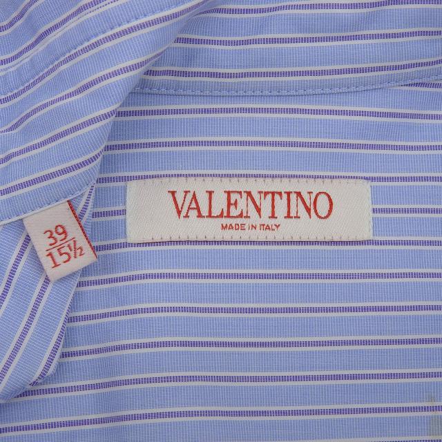 美品▲VALENTINO ヴァレンティノ 2V3ABK7082C コットン100％ ストライプ 長袖 カッターシャツ ライトブルー 39 イタリア製 正規品 メンズ_4