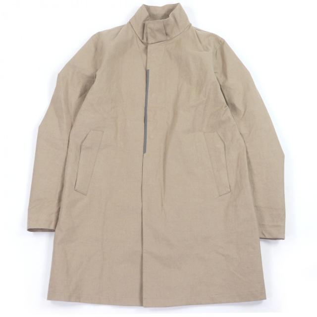 極美品□Herno ヘルノ IM041UL リネン100% ラミナー OFFICINA TESSILE フライフロント スタンドカラーコート ベージュ 48 正規品 メンズ