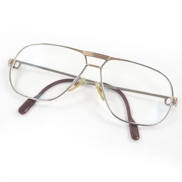 良品□Cartier カルティエ ヴィンテージ トリニティ ツーブリッジ メガネ 眼鏡 アイウェア シルバー ゴールド 59□12 度入 フランス製 29,304円