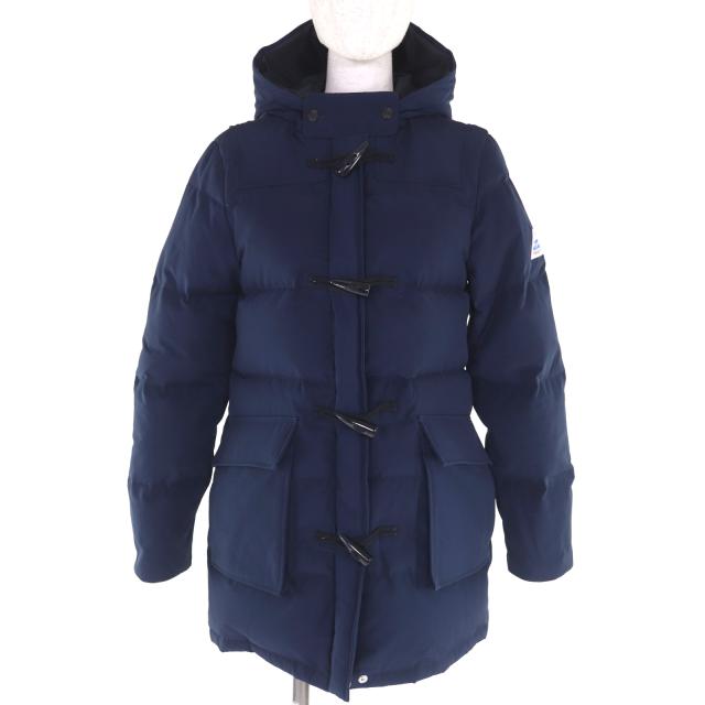美品◇Cape Heights ケープハイツ CHW111296217 DALMANY レザー使い ロゴワッペン フード付 ダッフルダウンコート ネイビー M 正規品
