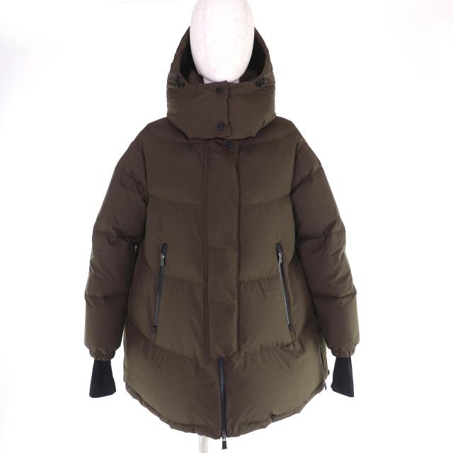 美品△Herno ヘルノ 2023年製 PI128DL Laminar ラミナー GORETEX ゴアテックス フード付き ダウンジャケット カーキ 36 正規品 レディース