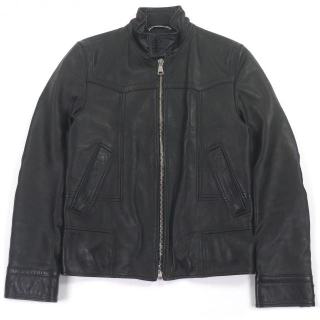 美品□DOLCE&GABBANA ドルチェ＆ガッバーナ ラムスキン 黒タグ エルボーパッチ レザージャケット ブラック 44 イタリア製 正規品 メンズ