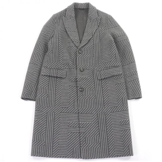 極美品□FENDI フェンディ 23AW FF0770 ウール シルク FFロゴ ズッカ 総柄 チェスターコート ロングコート グレー 46 イタリア製 正規品