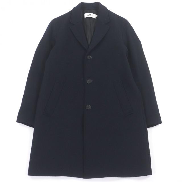 美品□COACH コーチ 33826 ウール100％ レザーエルボーパッチ チェスターコート ロングコート ネイビー M 正規品 メンズオススメ◎
