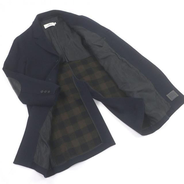 美品□COACH コーチ 33826 ウール100％ レザーエルボーパッチ チェスターコート ロングコート ネイビー M 正規品 メンズオススメ◎_2