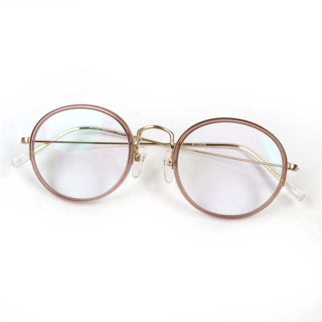 美品△Propo プロポ SAYA 3 サヤ ラウンドフォルム メガネ 眼鏡 アイウェア ゴールド クリアピンク 46□22 141 度入り 日本製 レディース