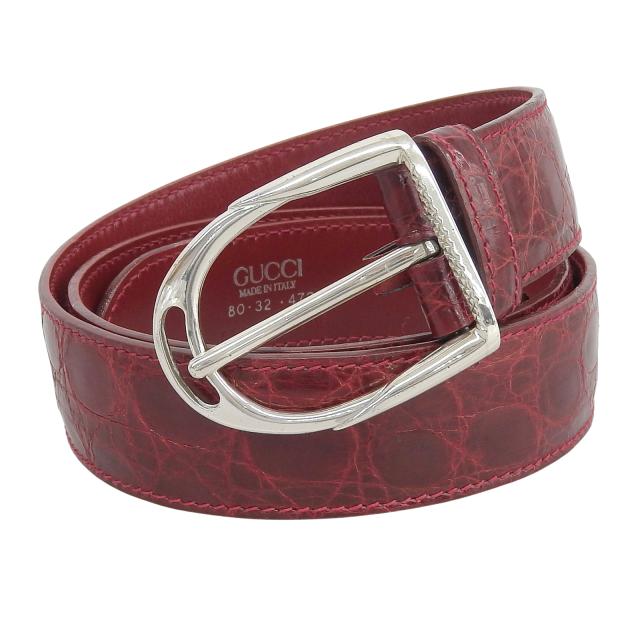 美品△GUCCI グッチ 087.194 ロゴ刻印バックル クロコダイルレザー 