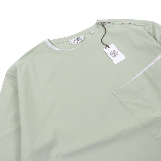 未使用品□HERMES エルメス 21SS コットン100％ ジップデザイン ショートスリーブ カットソー ライトグリーン 41 フランス製 正規品_1