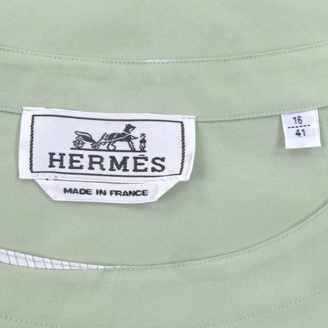 未使用品□HERMES エルメス 21SS コットン100％ ジップデザイン ショートスリーブ カットソー ライトグリーン 41 フランス製 正規品_4