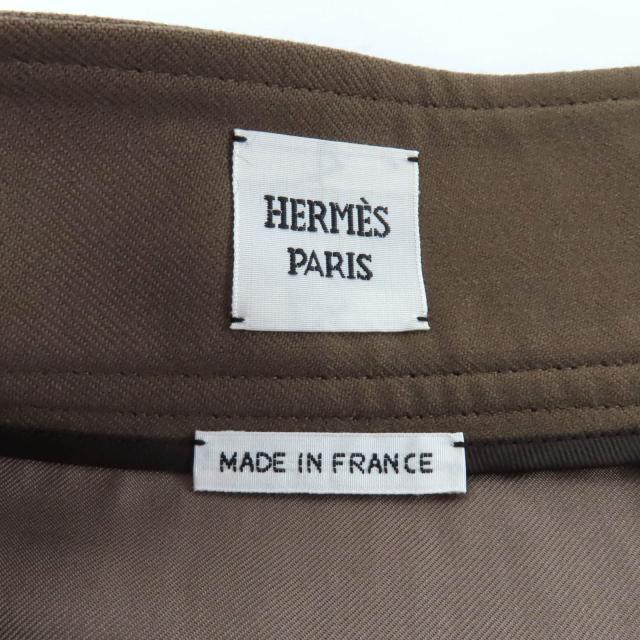 極美品★HERMES エルメス 22AW 2H0304DN ベルトデザイン 膝丈 ウールスカート タイトスカート ブラウン 34 フランス製 正規品 レディース_6