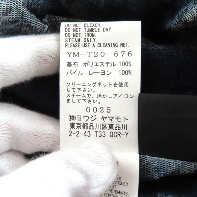 極美品★Y’s ワイズ YM-T20-676 千鳥格子 水玉 フロッキープリント ハイネック 長袖 トップス ネイビー ブラック 2 日本製 正規品_5