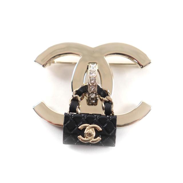 美品★CHANEL シャネル B23C ココマーク バッグ ブローチ ゴールド ブラック 箱・保存袋付き イタリア製 レディース