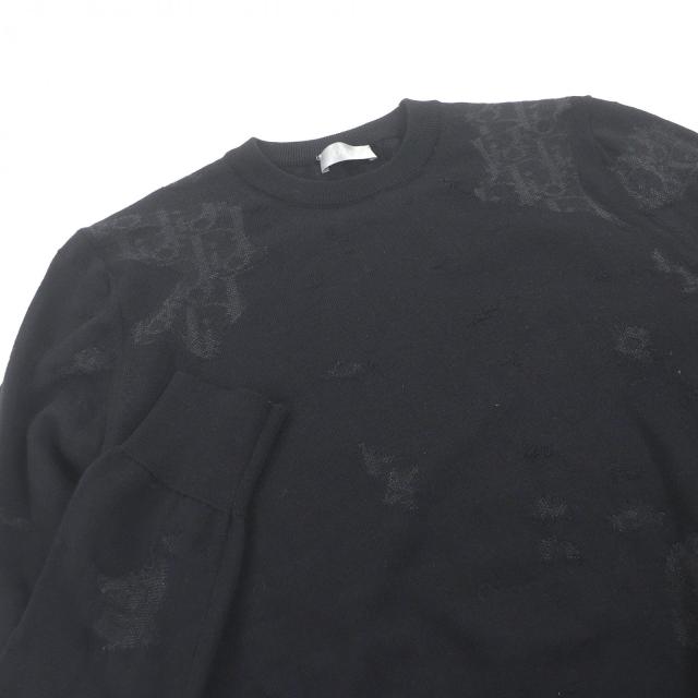 美品□DIOR ディオール オム 923M604AT937 オブリーク クラッシュオパール加工 薄手 長袖ニット セーター ブラック S イタリア製 メンズ_1
