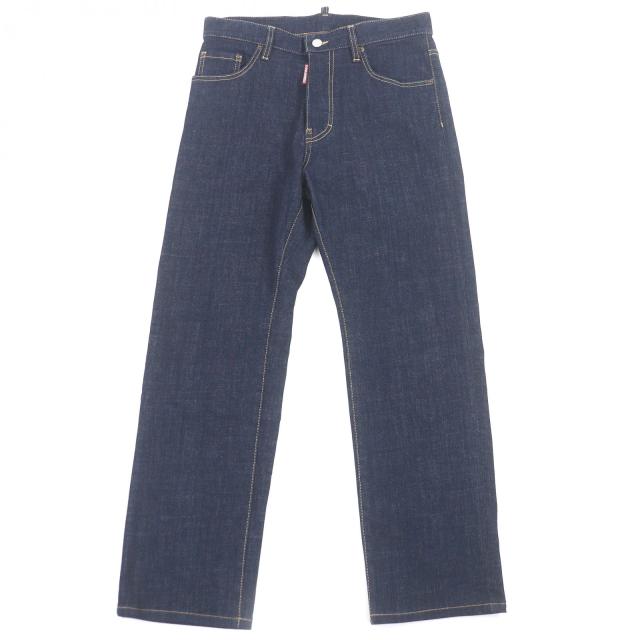 極美品□DSQUARED2 ディースクエアード 24AW S74LB1421 フライフロント レザーパッチ デニムパンツ インディゴブルー 44 正規品 メンズ