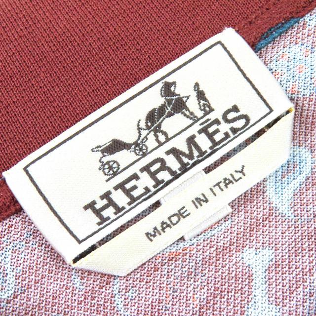 極美品△HERMES エルメス 22AW 22-5761 コットン100％ 総柄デザイン 半袖ポロシャツ ブラウン L 正規品 メンズ_5
