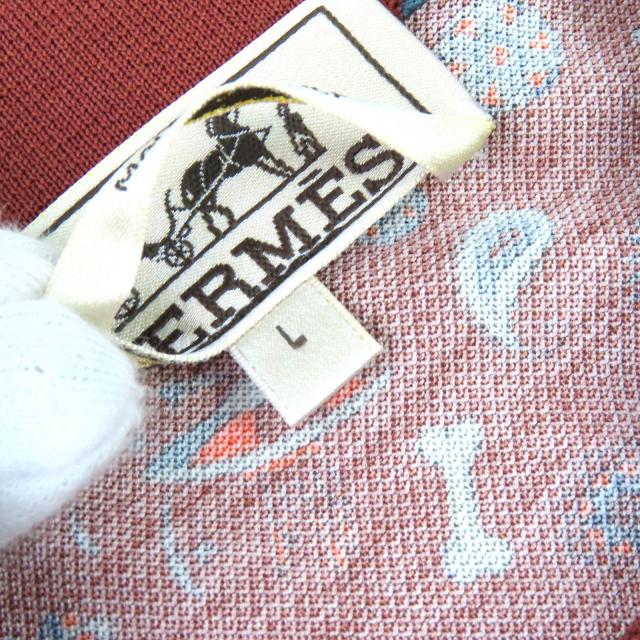 極美品△HERMES エルメス 22AW 22-5761 コットン100％ 総柄デザイン 半袖ポロシャツ ブラウン L 正規品 メンズ_6
