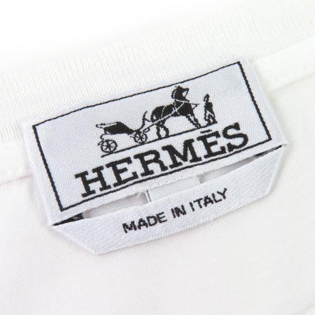 極美品△HERMES エルメス 20SS コットン100％ クルーネック シルクプリント ドッキング 半袖Ｔシャツ ホワイト ブルー L イタリア製 レディース 極美品△HERMES エルメス 20SS コットン100% クルーネック シルク