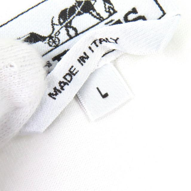 極美品△HERMES エルメス 20SS コットン100％ クルーネック シルクプリント ドッキング 半袖Ｔシャツ ホワイト ブルー L イタリア製 レディース 極美品△HERMES エルメス 20SS コットン100% クルーネック シルク