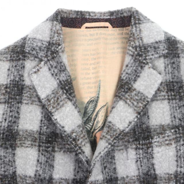 極美品▼ETRO エトロ アルパカ ウール チェック柄 ロゴ入りボタン チェスターコート ライトグレー ブラウン 46 イタリア製 正規品 メンズ_1