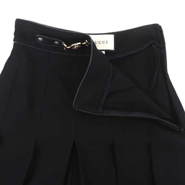 極美品◇GUCCI グッチ 596968 レザー使い インターロッキングG ホースビット プリーツ パンツ ブラック 36 イタリア製 正規品 レディース_2