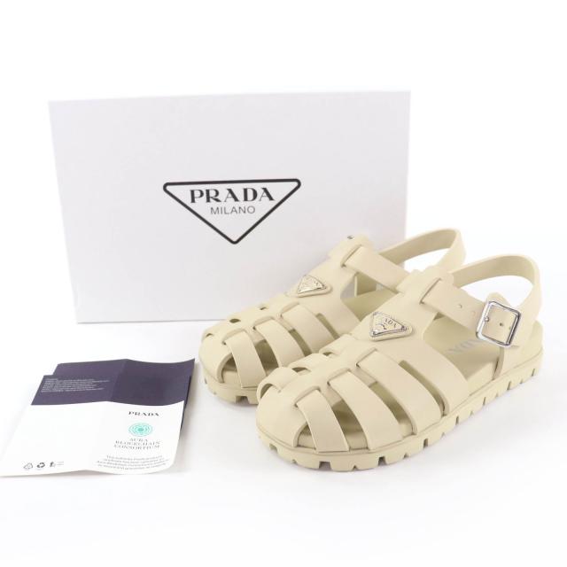 未使用品☆PRADA プラダ 1X465N トライアングルロゴ ラバー スポーティ フィッシャーマンサンダル グルカ サンダル アイボリー 37 箱付_1