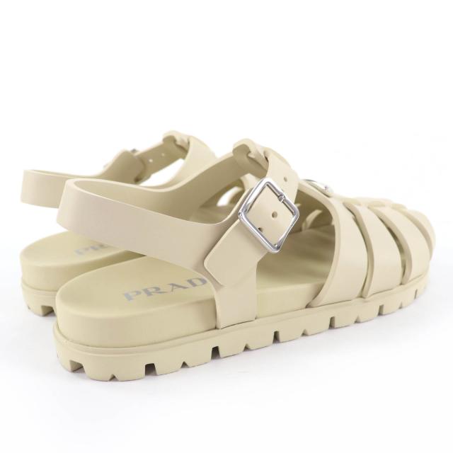 未使用品☆PRADA プラダ 1X465N トライアングルロゴ ラバー スポーティ フィッシャーマンサンダル グルカ サンダル アイボリー 37 箱付_2