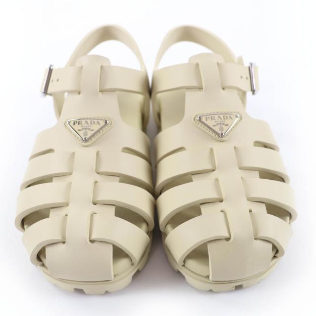未使用品☆PRADA プラダ 1X465N トライアングルロゴ ラバー スポーティ フィッシャーマンサンダル グルカ サンダル アイボリー 37 箱付_3