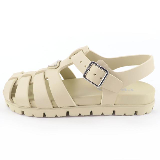 未使用品☆PRADA プラダ 1X465N トライアングルロゴ ラバー スポーティ フィッシャーマンサンダル グルカ サンダル アイボリー 37 箱付_4