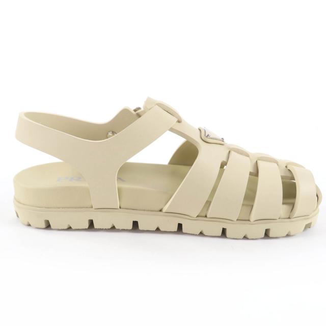 未使用品☆PRADA プラダ 1X465N トライアングルロゴ ラバー スポーティ フィッシャーマンサンダル グルカ サンダル アイボリー 37 箱付_5