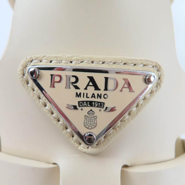 未使用品☆PRADA プラダ 1X465N トライアングルロゴ ラバー スポーティ フィッシャーマンサンダル グルカ サンダル アイボリー 37 箱付_8